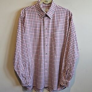 Ben Silver Charleston Fine Cotton Button Down Plaid Shirt - Red - Size Large